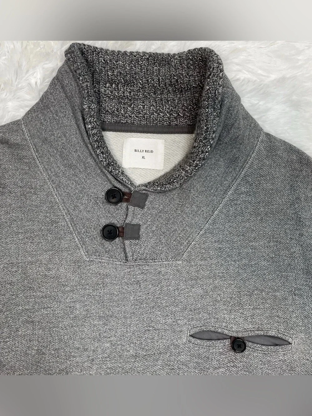 Billy Reid Shiloh Shawl Collar Sweater Men’s Size XL Heather Gray Designer - Picture 5 of 9